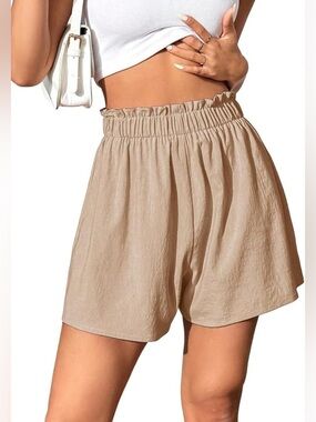 Black Tape_ Women's High Waist Beige Shorts